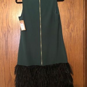 Forest Green and black feather dress.